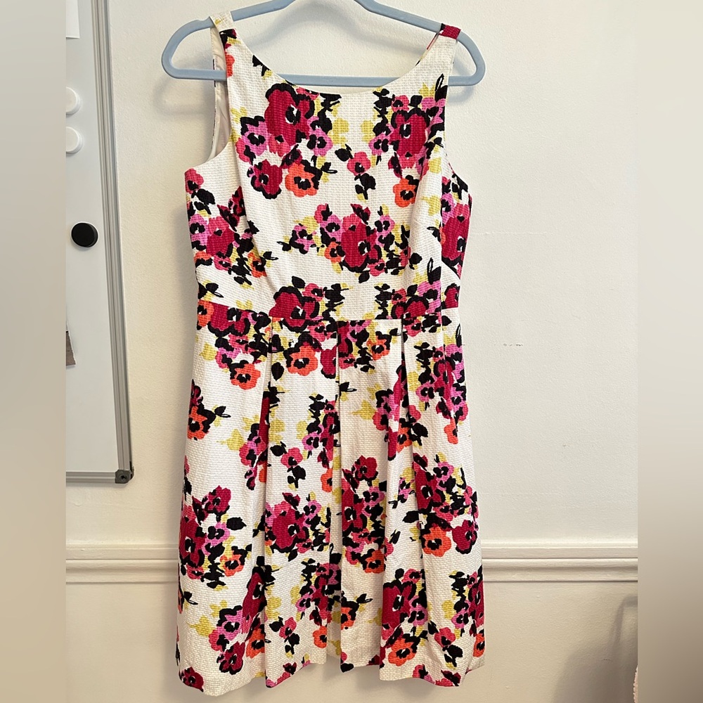 LOFT Floral 50’s style tea dress - size 8 - pink, orange, red, black
